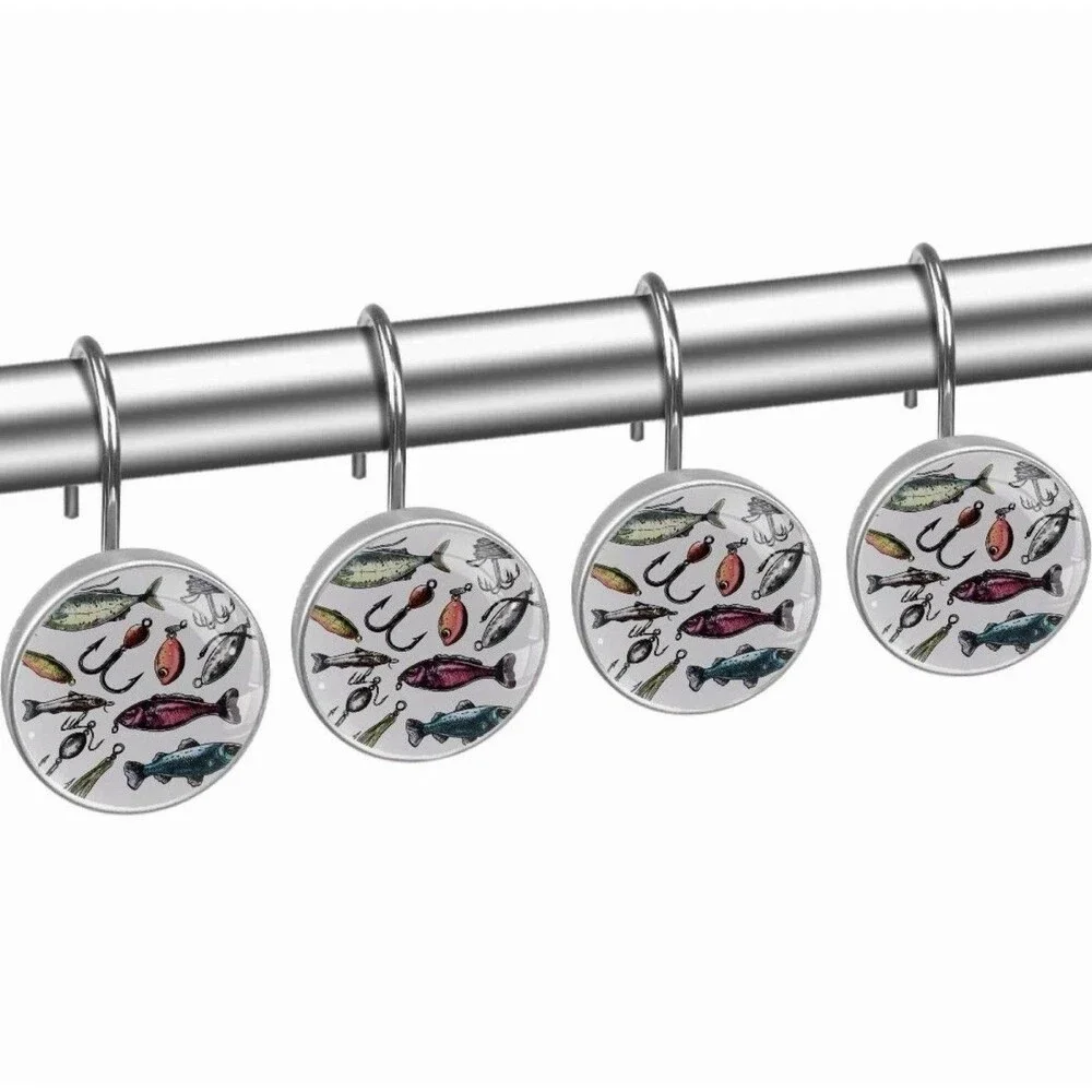 Fishing Lures Shower Curtain Hooks Rustproof Metal Decorative Rings 12 Set